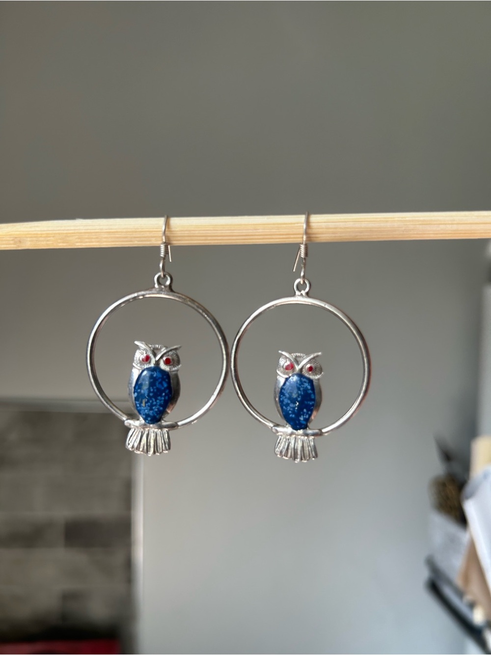 Vintage Mexico sterling silver Owl hoop Earrings